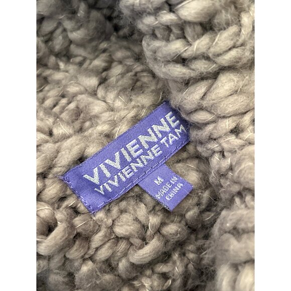 Vivienne Tam Gray Chunky Knit Cowl Neck Textured Sweater Designer Bohemian Luxe - Picture 5 of 7